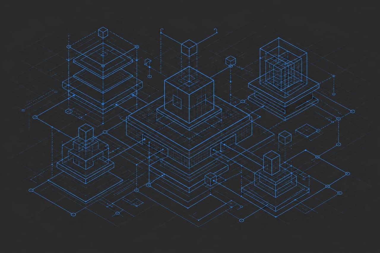 Isometric blueprint illustration representing the Digital Blueprint Design framework